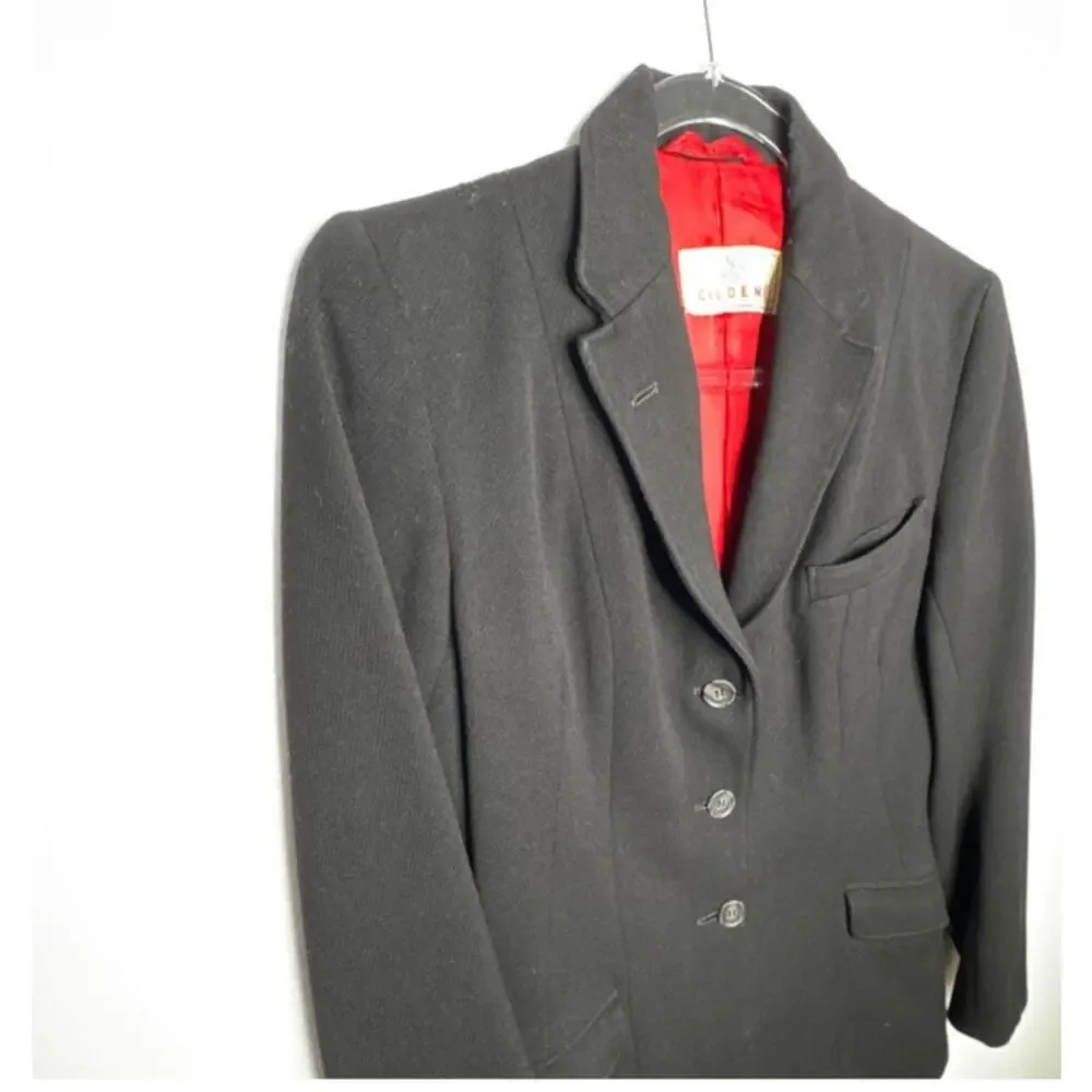 Vintage 1970s-80s Caldene Black Wool Riding Blazer Red Lined Small